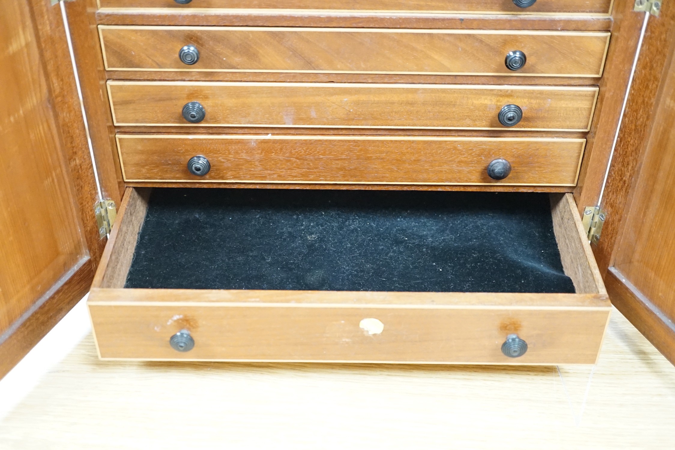 A 19th century inlaid mahogany six drawer collector’s cabinet, 38.5cms wide x 37.5cms high